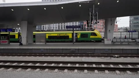 Ventus Train passing Vienna Central Station. Train approaching Train Station Stock Footage 231226432