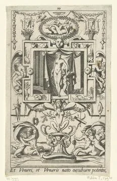 Venus and Amor in a rectangular frame; Gods and Goddesses. At the bottom i... Foto stock