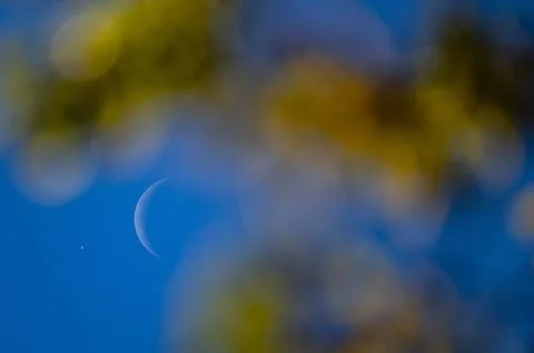 Venus and Moon planetary eclipse, seen from Hungary, Egerszalok - 09 Nov 2023 Fotos Stock