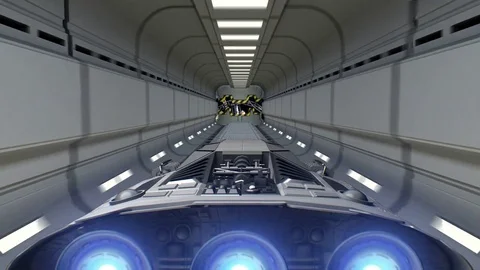 Venus in the backdrop. Spacecraft flies out of the tunnel. Stock Footage 85057744
