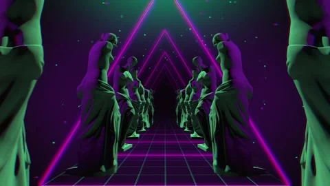 Venus de milo animated statues spinning in triangular VJ tunnel in purple a.. Stock Footage 234317153