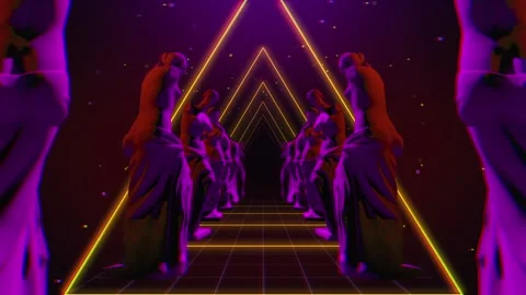 Venus de milo animated statues spinning in triangular VJ tunnel in purple a.. Stock Footage 234319340