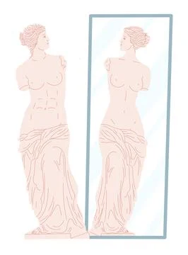 Venus Statue looking at her reflection in the mirror. Stock Illustration
