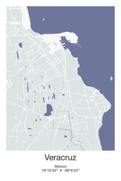 Veracruz, Mexico - vector map of city in Gray, Blue, Green, White colors Stock Illustration