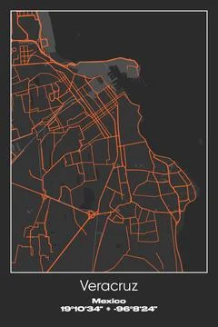 Veracruz, Mexico - vector map of city in Gray, Black, Orange colors Stock Illustration
