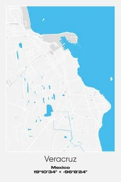 Veracruz, Mexico - vector map of city in Gray, white, blue colors Stock Illustration