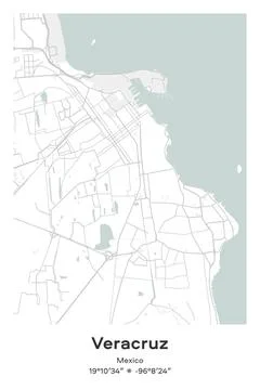 Veracruz, Mexico - vector map of city in Pastel, Gray, White, Green colors Stock Illustration