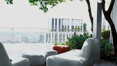 Veranda or terrace with working space on the top floor Stock Footage 107564879