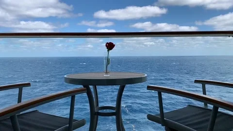Veranda overlooking calm blue ocean water in slow motion with copy space Stock Footage 105408951