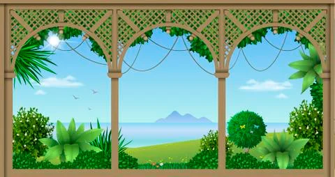Veranda of a tropical hotel Stock Illustration