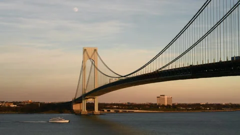 Verazanno Bridge Ferry Stock Footage 145807575