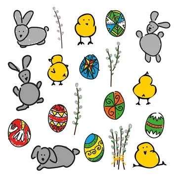 VerbaChickenEggRabbit2color Stock Illustration