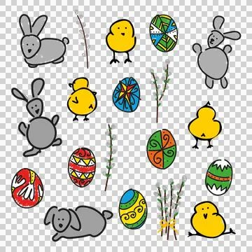 VerbaChickenEggRabbit2color Stock Illustration