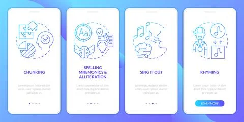 Verbal memory techniques blue gradient onboarding mobile app screen 스톡 일러스트