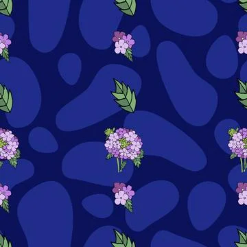 Verbena abstract seamless pattern on dark blue background Stock Illustration