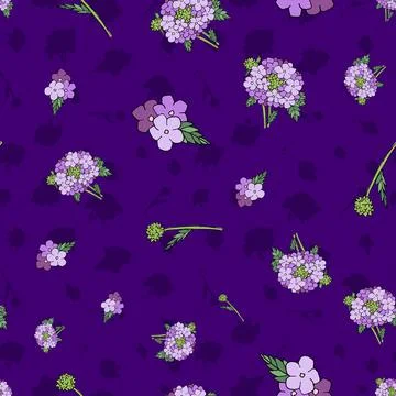 Verbena plant repeat pattern design on purple background 库存插图