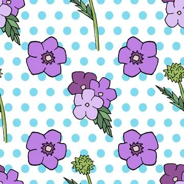 Verbena plants repeat pattern on polka dot background Stock Illustration