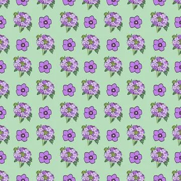 Verbena seamless pattern design illustration, green background Stock Illustration