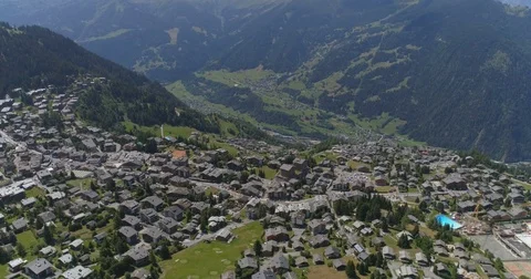 Verbier Val de Bagnes, summer - Aerial 4K - Phantom 4 PRO Stock Footage 78367903