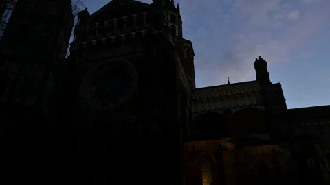 Vercelli, Italy - March 17, 2017: View from the square of the Basilica di San Stock Footage 91125853
