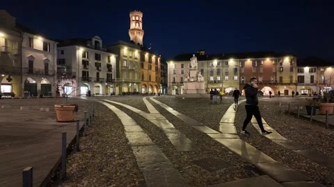 Vercelli Piazza Cavour night Stock Footage 261613329