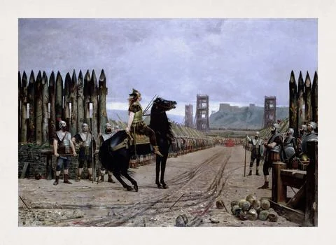 Vercingetorix surrendering to Caesar Stock Illustration