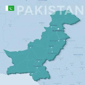 Verctor Map of cities and roads in Pakistan. Stock Illustration