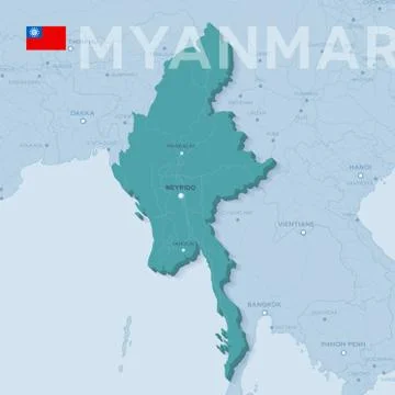 Verctor Map of cities and roads in Myanmar. Stock Illustration