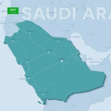 Verctor Map of cities and roads in Saudi Arabia. Stock Illustration