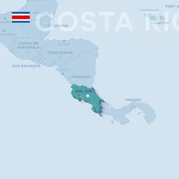 Verctor Map of cities and roads in Costa Rica. Stock Illustration