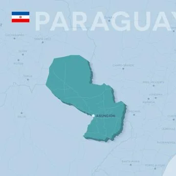 Verctor Map of cities and roads in Paraguay. Stock Illustration