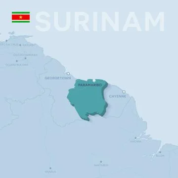 Verctor Map of cities and roads in Surinam. Stock Illustration