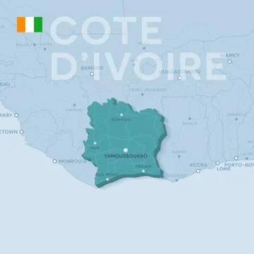 Verctor Map of cities and roads in Cote d'Ivoire. Stock Illustration