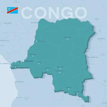 Verctor Map of cities and roads in Democratic Republic of Congo. Stock Illustration