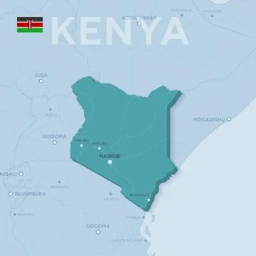 Verctor Map of cities and roads in Kenya. Stock Illustration