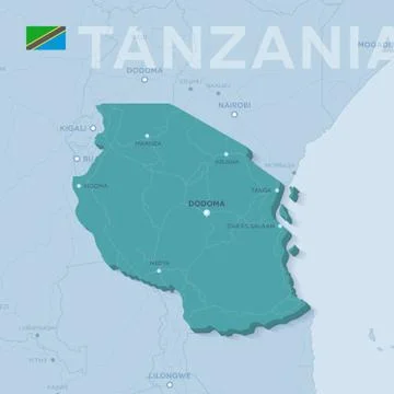 Verctor Map of cities and roads in Tanzania. Stock Illustration