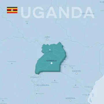 Verctor Map of cities and roads in Uganda. Stock Illustration