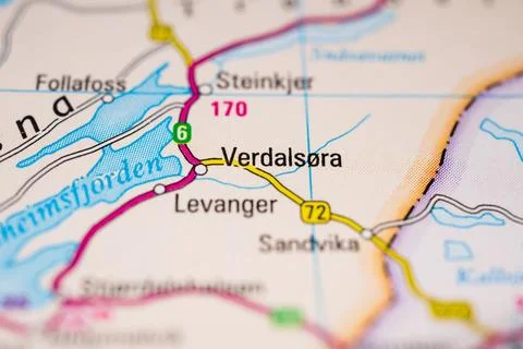 Verdalsra and Levanger map segment Norway. Stock Photos