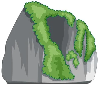 Verdant Foliage on Gray Stone Boulder Stock Illustration