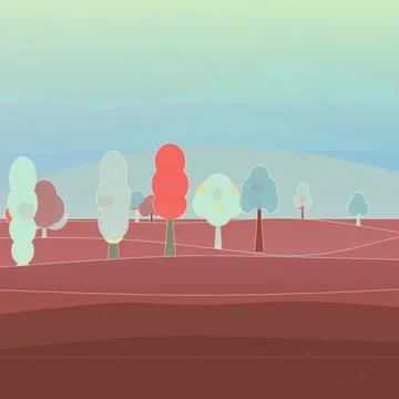 Verdant forest scene backdrop with, mixed woodland trees, and left drift fog Stock Illustration
