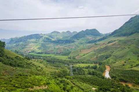 Verdant patchwork hills and river, Moc Chau region Fotos de archivo