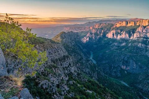 Verdon gorges at sunset Foto stock