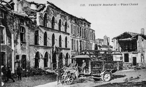 Verdun, bombing, place chatel, postcard 1900 Stock Illustration