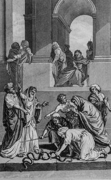 Verge d'Aaron changed into a serpent, Ancient Testament, the Bible by the mas Stock Illustration