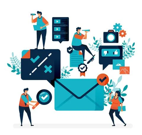 Verification and notification to receive email. Check or cross selection to r Stock Illustration