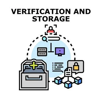 Verification and secure data storage process illustration Stock Illustration