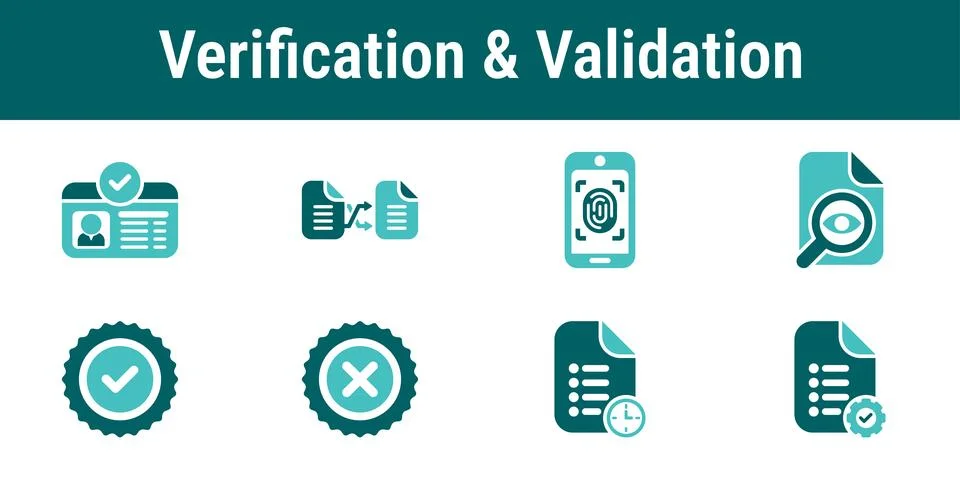 Verification and Validation Icons set Stock Illustration