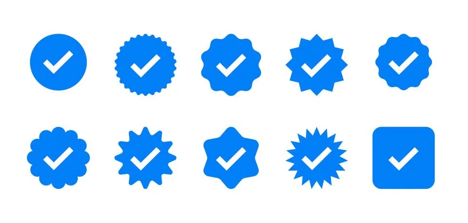 Verification badge icon set with approved check mark symbols Stock Illustration
