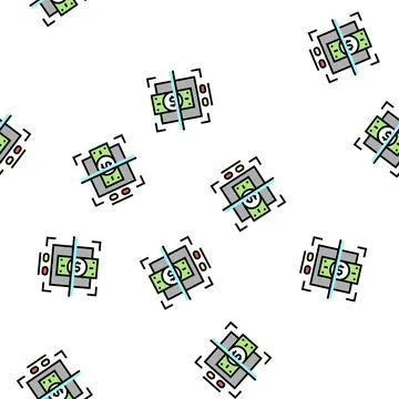 Verification of banknotes for authenticity vector seamless pattern Illustrazione stock