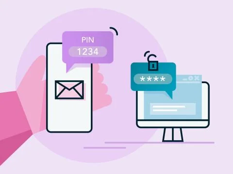 Verification code message. Laptop and smartphone with code. Stock Illustration